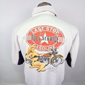 Bikerwear- Mens 2XL Casual Button Shirt Back Graphic Lady And Motorcycle- Gray